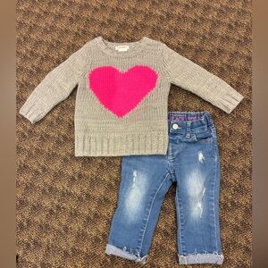 Toddler Girl Outfit Bundle, Joe Fresh Heart Sweater Children’s Place Jeans
